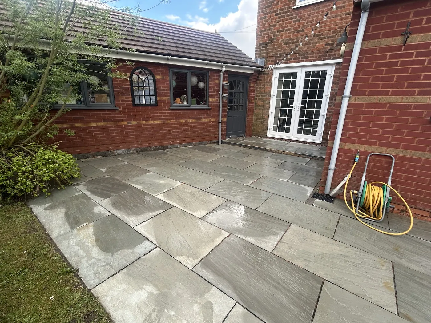 Grey slab patio, freshly cleaned