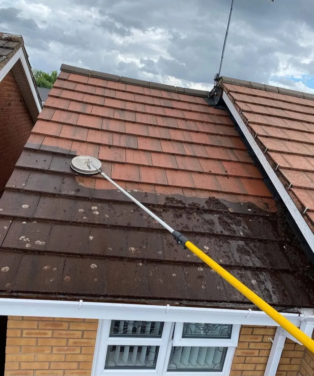 Roof tiles being cleaned
